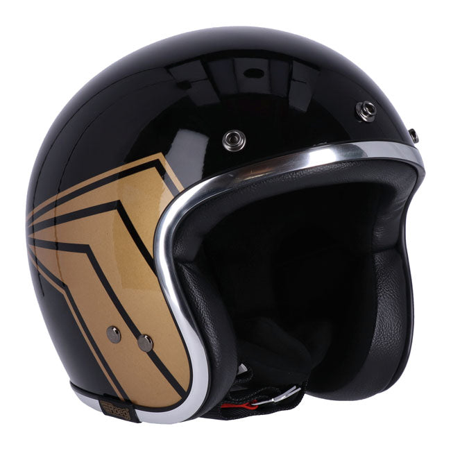 13 1/2 Skull Bucket Open Motorcycle Helmet Black/Gold / XS (53-54cm)