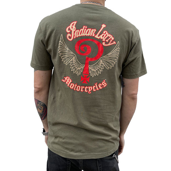 Indian Larry Military T-Shirt mit grünem Logo