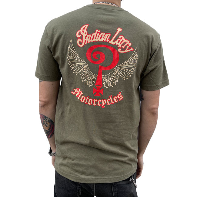 Indian Larry Military T-Shirt mit grünem Logo