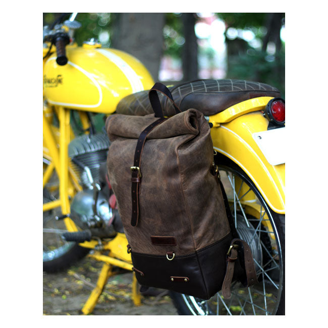 Trip Machine Vintage Leder 15L Motorrad-Satteltasche / Rucksack