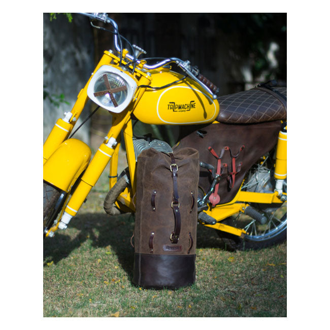 Trip Machine Vintage Leder-Motorrad-Reisetasche im Militärstil