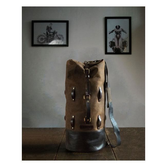 Trip Machine Vintage Leder-Motorrad-Reisetasche im Militärstil