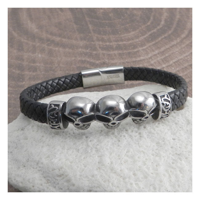 Amigaz Skull Head Leather Braid Bracelet