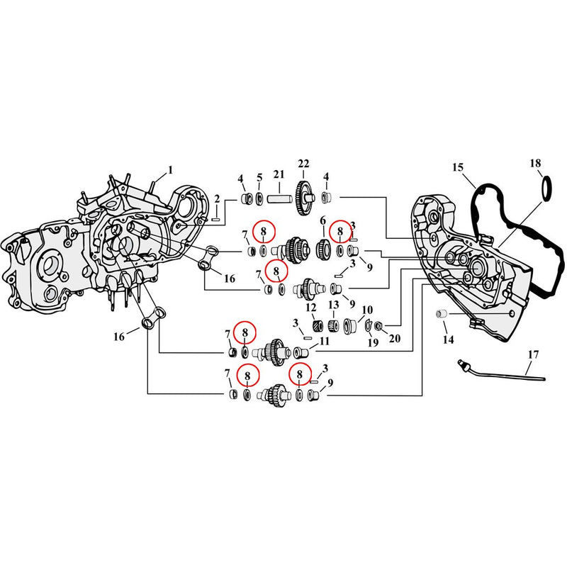 Nockenantrieb / Abdeckung Teile Diagramm Explosionszeichnung für 54-90 Harley Sportster