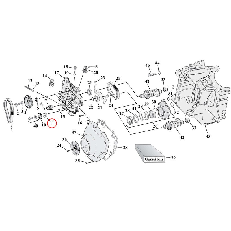 Cam Drive / Cover Parts Diagram Exploded View for Harley Twin Cam 11) 99-10 TCA/B. Bushing, pinion shaft. Replaces OEM: 25344-99