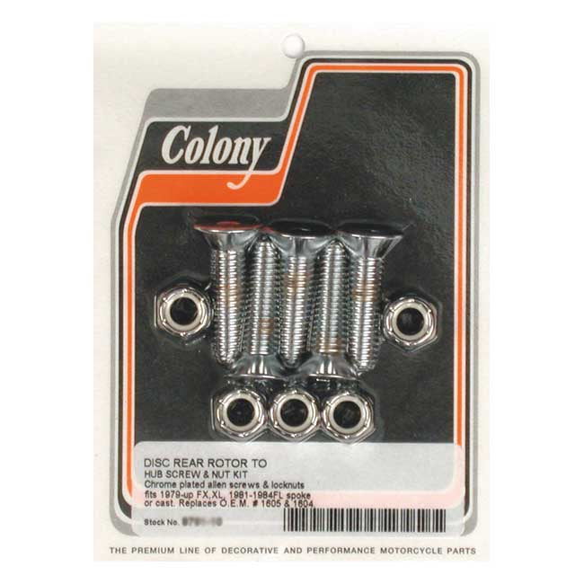 Colony Rear Brake Disc Mount Kit for Harley 81-84 FL (3/8-16 x 1-1/2" Flathead Allen) (Replaces OEM: 1650 & 1604) / Chrome