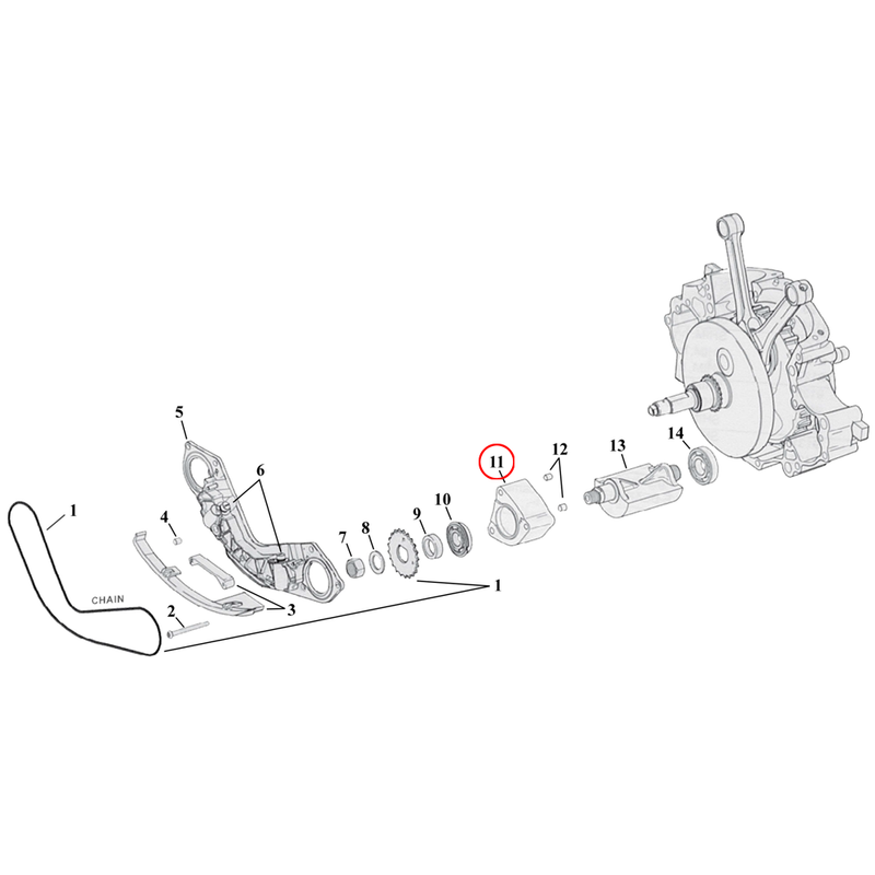 Crankcase Balancer Parts Diagram Exploded View for Harley Twin Cam Softail 11) 00-06 TCB. Supports, balance shaft front. Replaces OEM: 14716-00