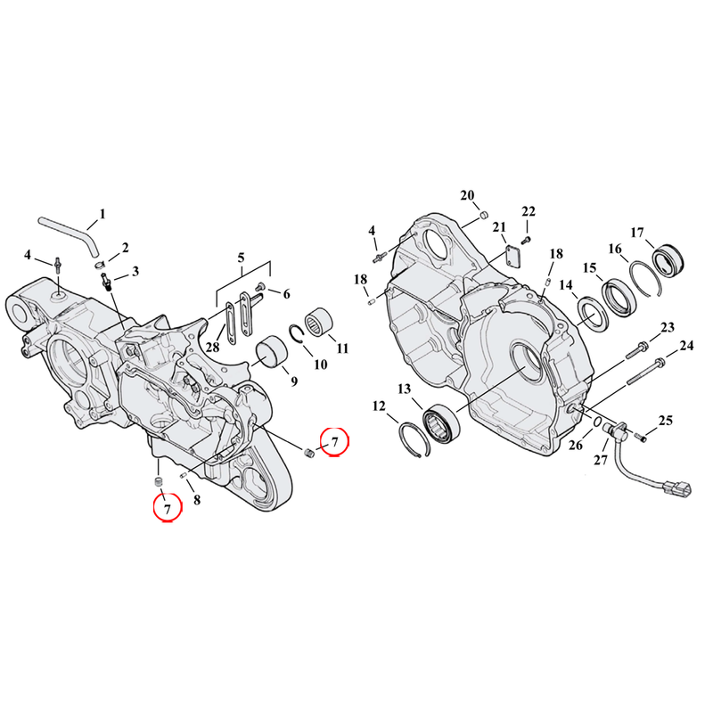 Crankcase Parts Diagram Exploded View for 04-22 Harley Sportster 7) 04-22 XL & XR1200. Engine drainplug. Chrome allen head. Replaces OEM: 45830-48