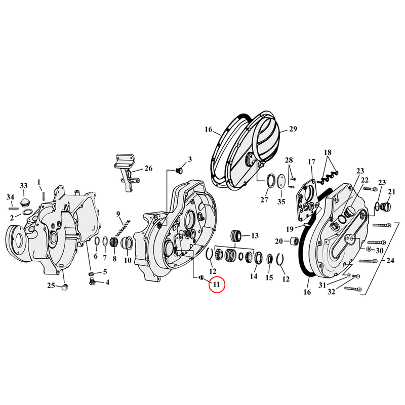 Crankcase Parts Diagram Exploded View for 54-76 Harley Sportster 11) 57-76 XL. Oil transfer valve. Replaces OEM: 25075-55