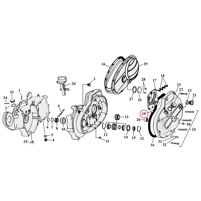 Crankcase Parts Diagram Exploded View for 54-76 Harley Sportster 19) 57-76 XL. Dowel pin. Replaces OEM: 24578-57