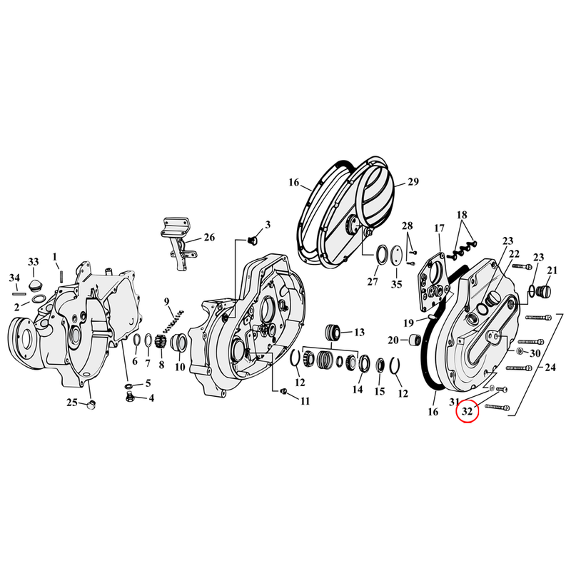 Crankcase Parts Diagram Exploded View for 54-76 Harley Sportster 32) 54-70 XL, K, KH. Screw, oil level check (set of 25). Replaces OEM: 3728