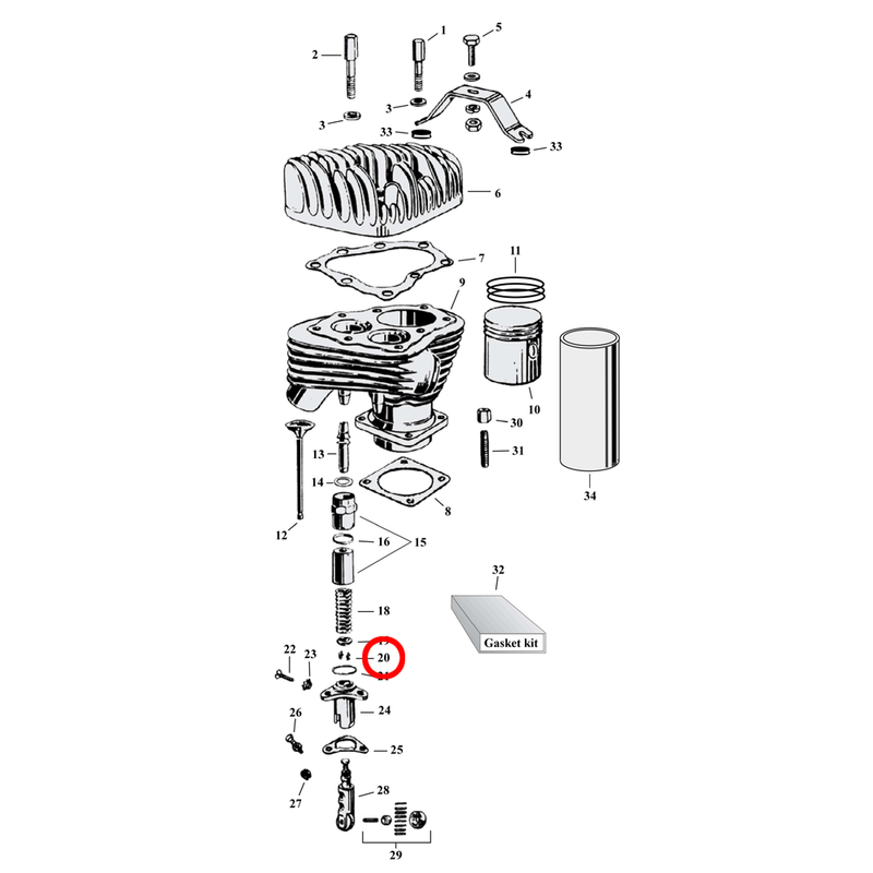 Cylinder Parts Diagram Exploded View for Harley 45" Flathead 20) 49-73 45" SV. Manley valve key (set of 8). Replaces OEM: 18228-30