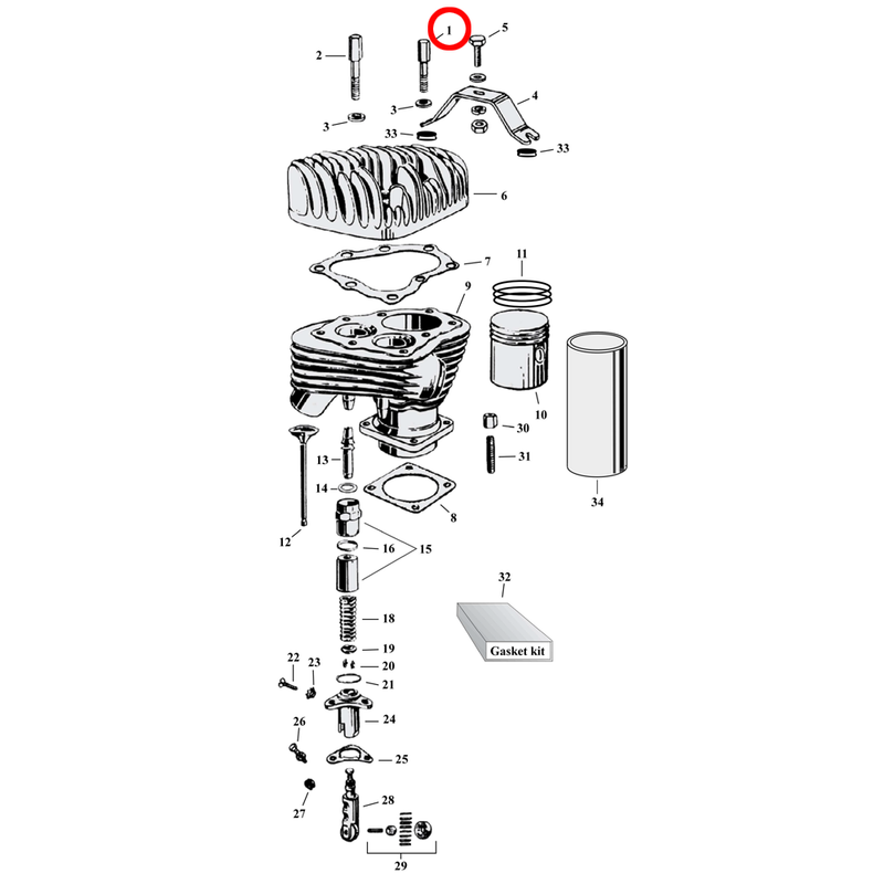 Cylinder Parts Diagram Exploded View for Harley 45" Flathead