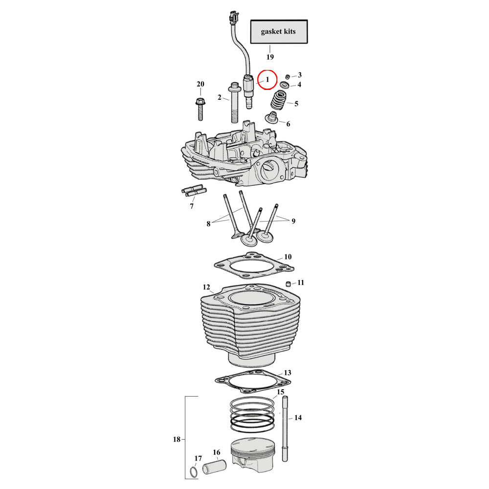 Zylinder Teile Diagramm Explosionszeichnung für Harley Milwaukee Eight