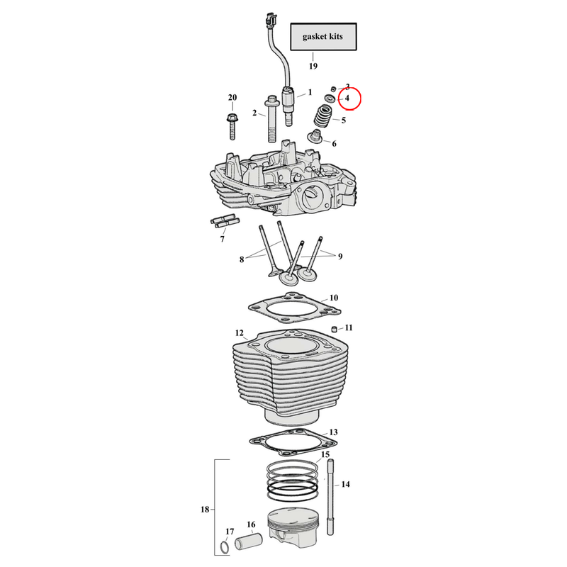 Cylinder Parts Diagram Exploded View for Harley Milwaukee Eight 4) 17-23 M8. Valve spring collar, upper. See valve springs separately.