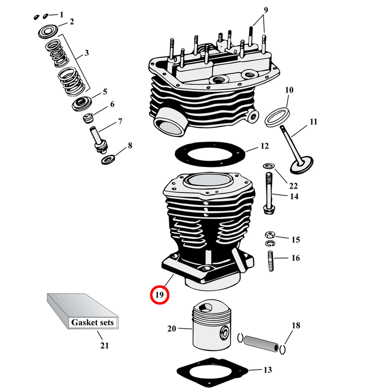 Cylinder Parts Diagram Exploded View for Harley Panhead