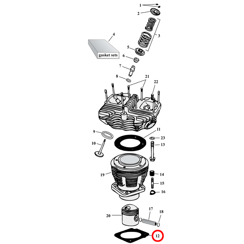 Cylinder Parts Diagram Exploded View for Harley Shovelhead