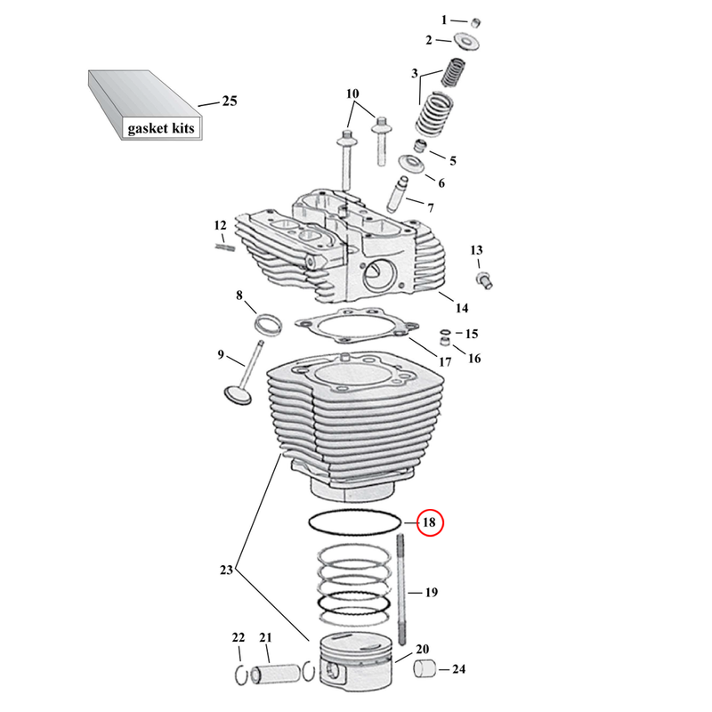 Cylinder Parts Diagram Exploded View for Harley Twin Cam