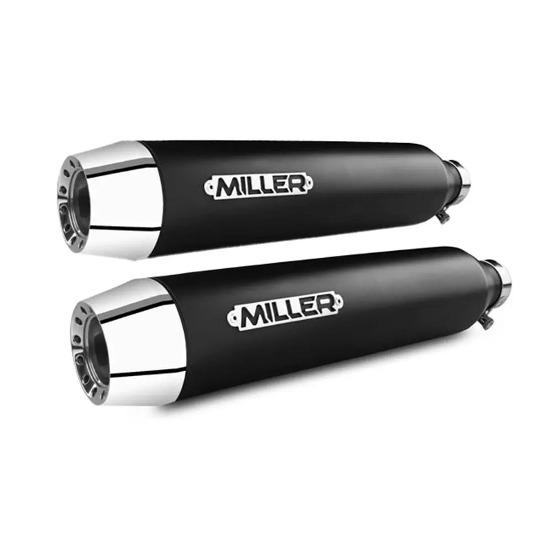Miller Nebraska Euro 3/4 Slip-On Mufflers for Harley 2017 Dyna Street Bob (103" engine) / Matte Black / Tapered Polished  - Customhoj