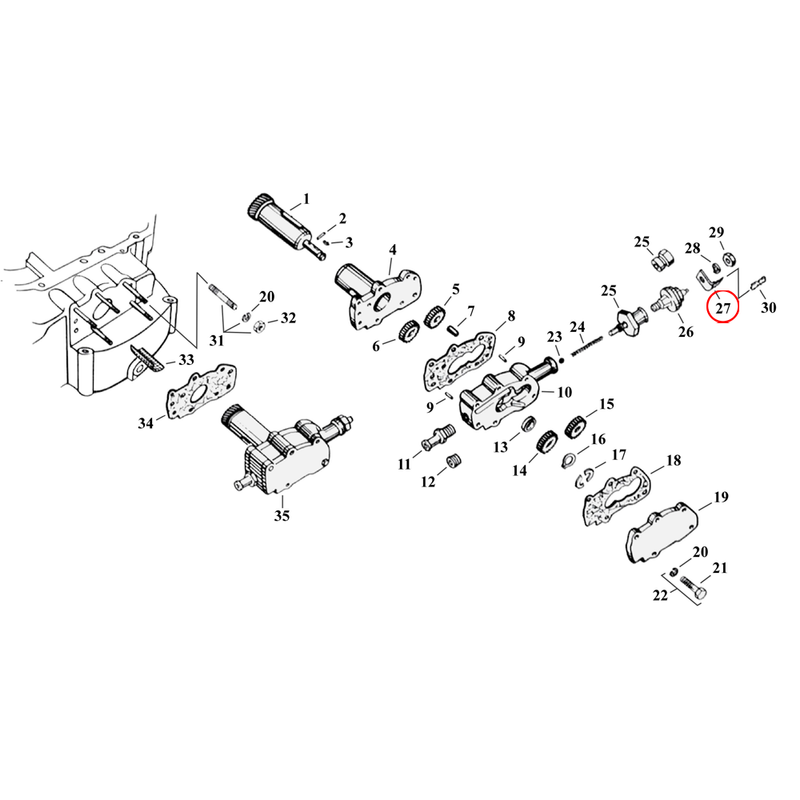 Oil Pump Parts Diagram Exploded View for 54-76 Harley Sportster 27) L63-76 XL. Terminal, oil pressure switch. Replaces OEM: 26560-63