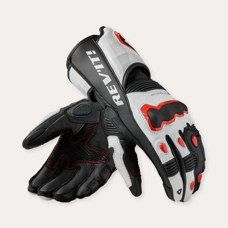 REV'IT! Quantum 3 Motorcycle Gloves White/Neon Red / S  - Customhoj