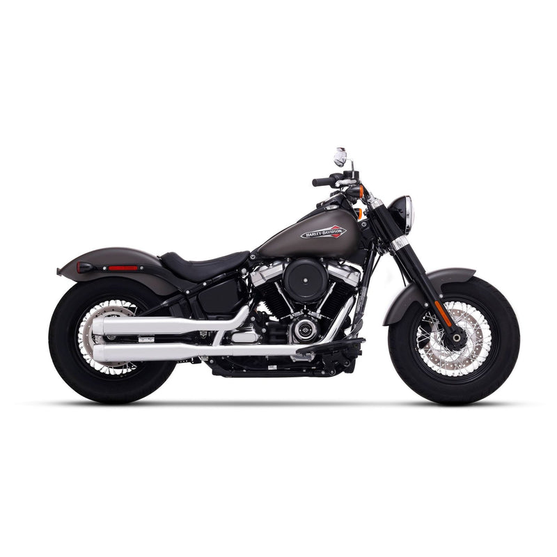 Rinehart 3.5" M8 Softail Slip-On Mufflers for Harley 18-24 FXBB / FXLR / FLSL / FXBR / FLFB (read note) / Chrome with chrome end caps