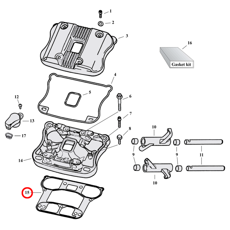 Rocker Box Parts Diagram Exploded View for 04-22 Harley Sportster