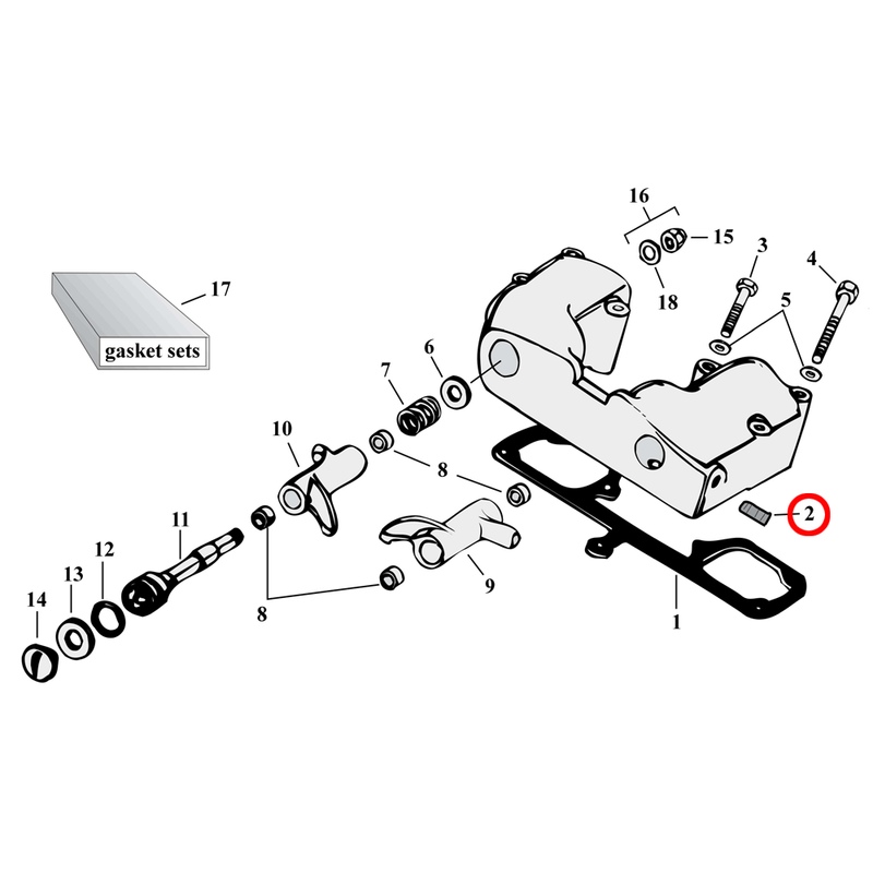 Rocker Box Parts Diagram Exploded View for 57-85 Harley Sportster 2) 77-85 XL. Gardner-Westcott chrome allen plug, 1/8-27 NPT. Replaces OEM: 45830-48