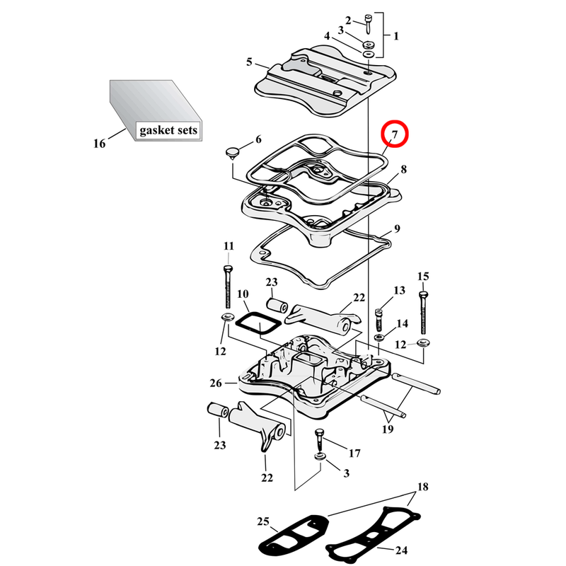 Rocker Box Parts Diagram Exploded View for 86-03 Harley Sportster