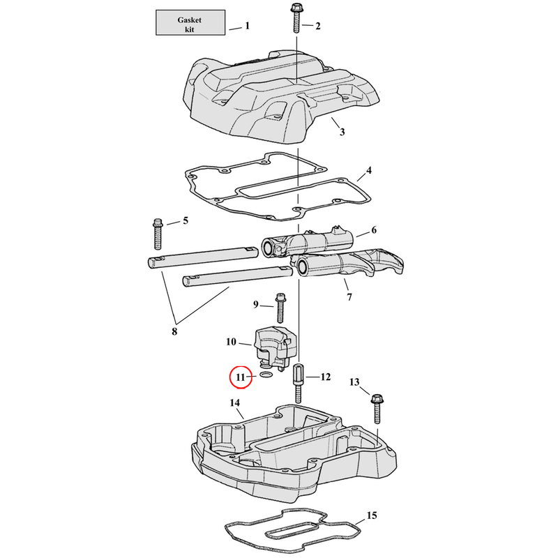 Rocker Box Parts Diagram Exploded View for Harley Milwaukee Eight 11) 17-23 M8. James o-ring, breather assembly. Replaces OEM: 11900116