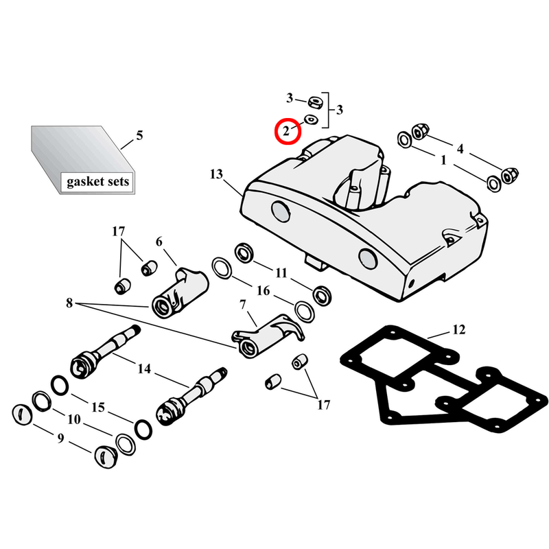 Rocker Box Parts Diagram Exploded View for Harley Shovelhead 2) 66-84 Shovelhead. Washer, rocker cover. Replaces OEM: 6002