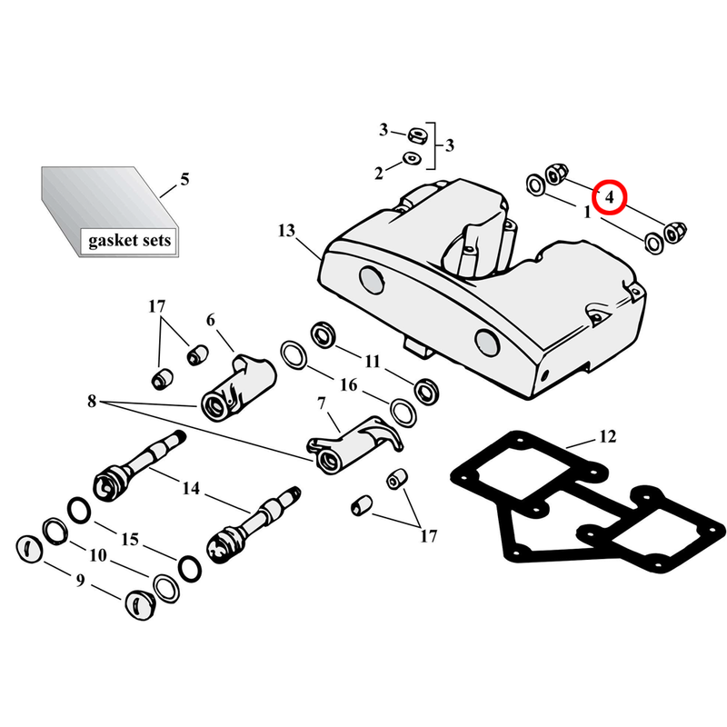 Rocker Box Parts Diagram Exploded View for Harley Shovelhead