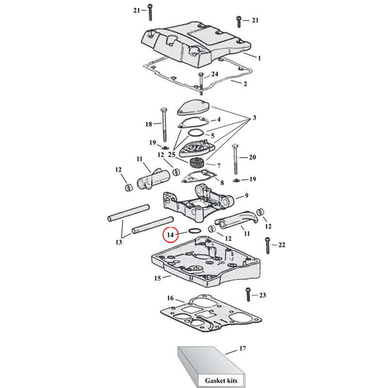 Rocker Box Parts Diagram Exploded View for Harley Twin Cam