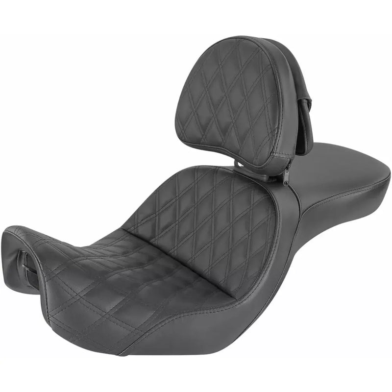 Saddlemen Explorer Touring Motorcycle Seat for Harley 06-17 Dyna FLD / FXD / FXDWG / Lattice Stitch / With Backrest