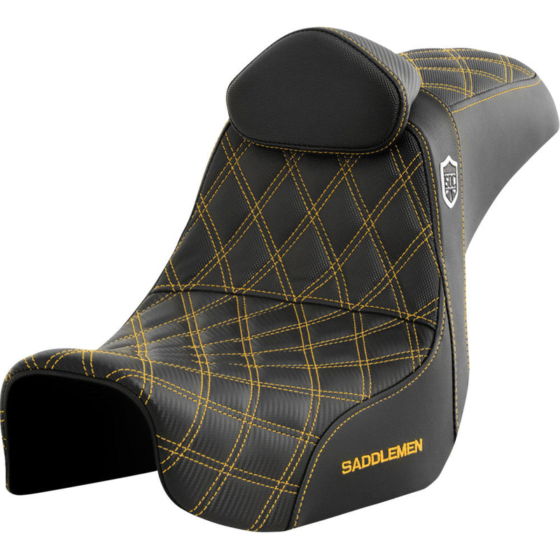 Saddlemen Pro SDC Performance Gripper Lattice Stitch Seat for Harley 06-17 Dyna / With backrest / Black / Gold  - Customhoj