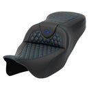 Saddlemen Roadsofa Extended Reach Honeycomb Seat for Harley 08-25 Touring (excl. 23-25 CVO; 24-25 Road Glide / Street Glide) / Black / Blue / Without heating / Without backrest  - Customhoj
