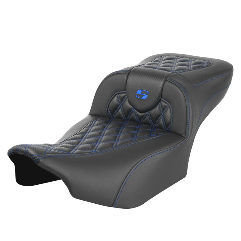 Saddlemen Roadsofa Extended Reach Lattice Stitch Seat for Harley 24-25 Touring Road Glide / Street Glide / Carbon Fiber / Blue / Without heating / Without backrest  - Customhoj