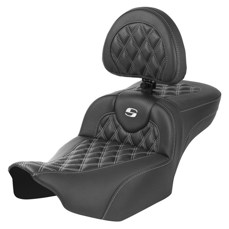 Saddlemen Roadsofa Extended Reach Lattice Stitch Seat for Harley 24-25 Touring Road Glide / Street Glide / Carbon Fiber / White / Without heating / With backrest  - Customhoj
