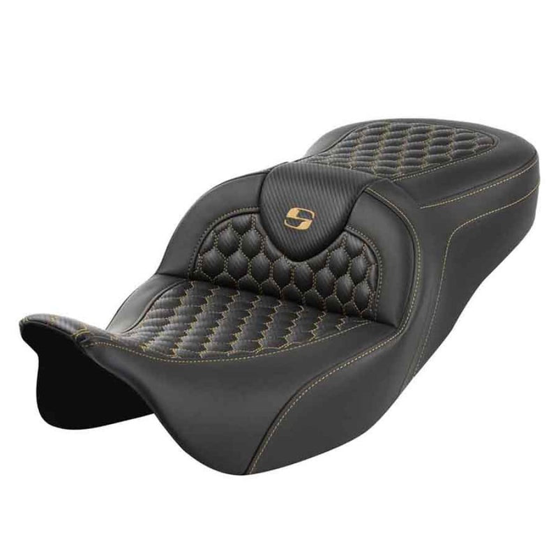 Saddlemen Roadsofa Honeycomb Seat for Harley 08-25 Touring (excl. 23-25 CVO; 24-25 Road Glide / Street Glide) / Black / Gold / Without heating / Without backrest  - Customhoj