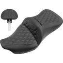 Saddlemen Roadsofa Lattice Stitch Seat for Harley 08-25 Touring (excl. 23-25 CVO; 24-25 Road Glide / Street Glide) / Black / With heating / With backrest  - Customhoj