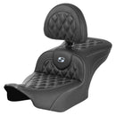 Saddlemen Roadsofa Lattice Stitch Seat for Harley 24-25 Touring Road Glide / Street Glide / Carbon Fiber / Silver / Without heating / With backrest  - Customhoj