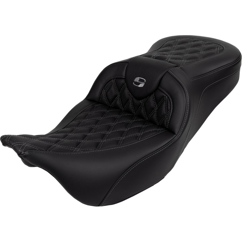 Saddlemen Roadsofa Plain Seat for Harley 08-25 Touring (excl. 23-25 CVO; 24-25 Road Glide / Street Glide) / Black / Dark Gray / Without heating / With backrest  - Customhoj