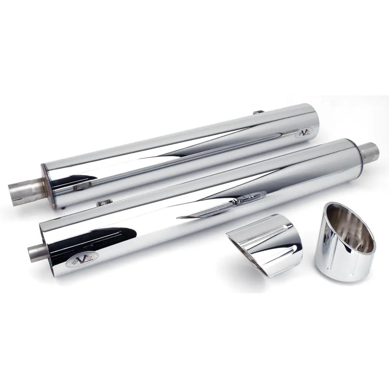 V-Performance EC-approved Slip-On Mufflers for Indian 14-21 Chieftain with leather or no saddlebags (Banger end caps) (Euro 3/4/5 approved) / Chrome