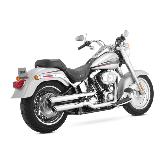 Vance & Hines Twin Slash 3" PCX Slip-On Mufflers for Harley 07-17 Softail Fat Boy FLSTF / FLFSTFB (read note) / Chrome