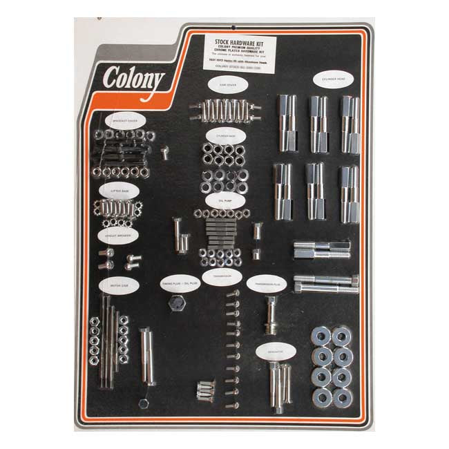 COLONY Skruvkit Harley 37-73 45" SV WITH ALUMINUM HEADS / Krom (OEM Stil) Colony Motor Screw Set HD 30-85 Customhoj