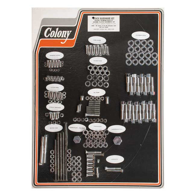 COLONY Skruvkit Harley 40-48 74"/80" U MODELS WITH CAST IRON HEADS / Krom (OEM Stil) Colony Motor Screw Set HD 30-85 Customhoj