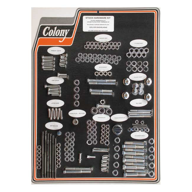 COLONY Skruvkit Harley 76-78 SHOVEL / Krom (OEM Stil) Colony Motor Screw Set HD 30-85 Customhoj