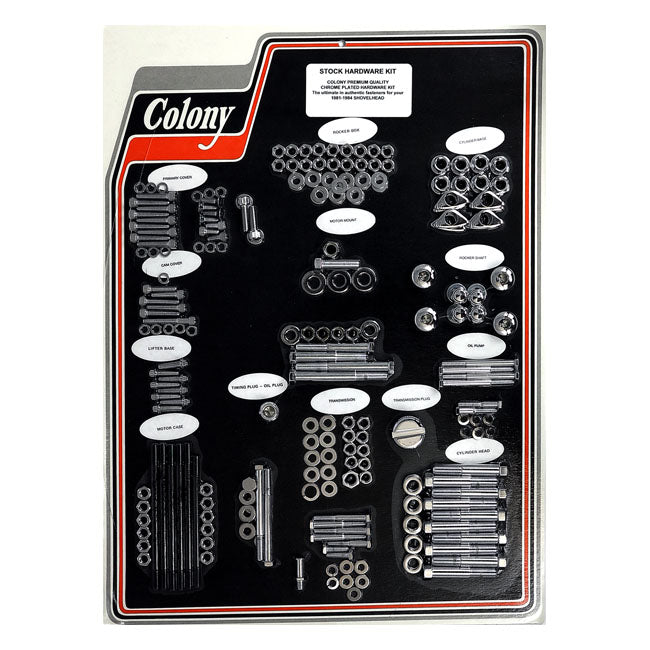 COLONY Skruvkit Harley 81-84 SHOVEL / Krom (OEM Stil) Colony Motor Screw Set HD 30-85 Customhoj