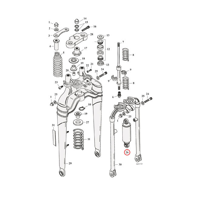 MCS Springer reservdelar Springer Shock Absorber. Svart / Krom. FXST 88-06; FLSTS 97-09 Customhoj