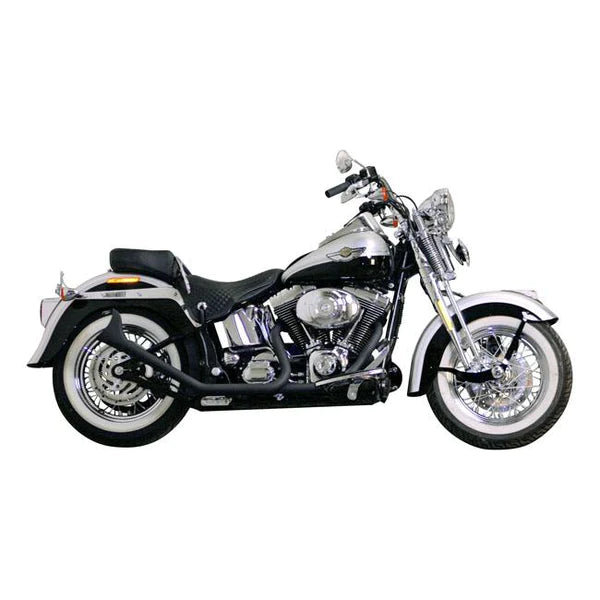 Paughco HD Softail Exhaust System Paughco Side by Side Fishtails Exhaust Black / Chrome Softail 00-17 Customhoj